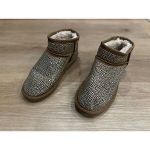 INC Womens Ariee Faux Fur Ankle Winter & Snow Boots | Tan Bling | 7 Medium (B,M)